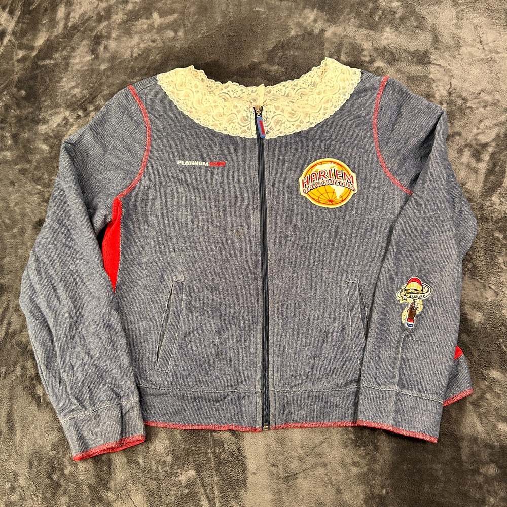Platinum Fubu Harlem Globetrotters Jacket‎ Women's 1X Blue Full Zip Lace Trim
